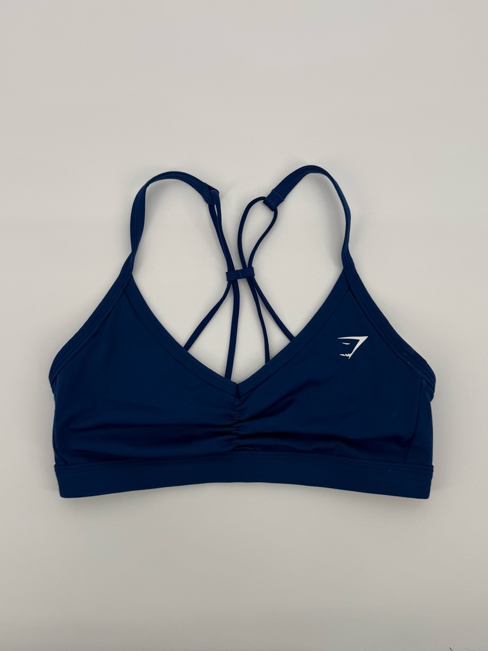Gymshark Navy Strappy Low-Impact Sports Bra Ruched V-Neck Small B6A6I